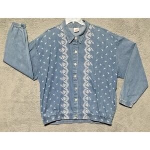 Vintage G.W. Graff Womens Denim Button‎ Shirt Sz 2XL USA Coastal Grandma